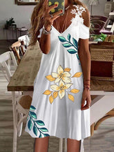 Printed Lace v neck short sleeve off shoulder fashion shift dresses for women
